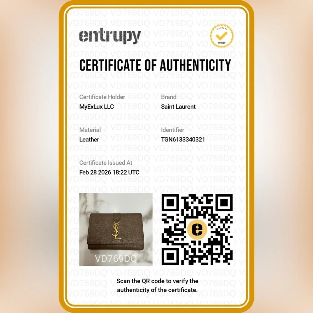 SAINT LAURENT Grained Calfskin Monogram Key Case YSL beige w/COA
